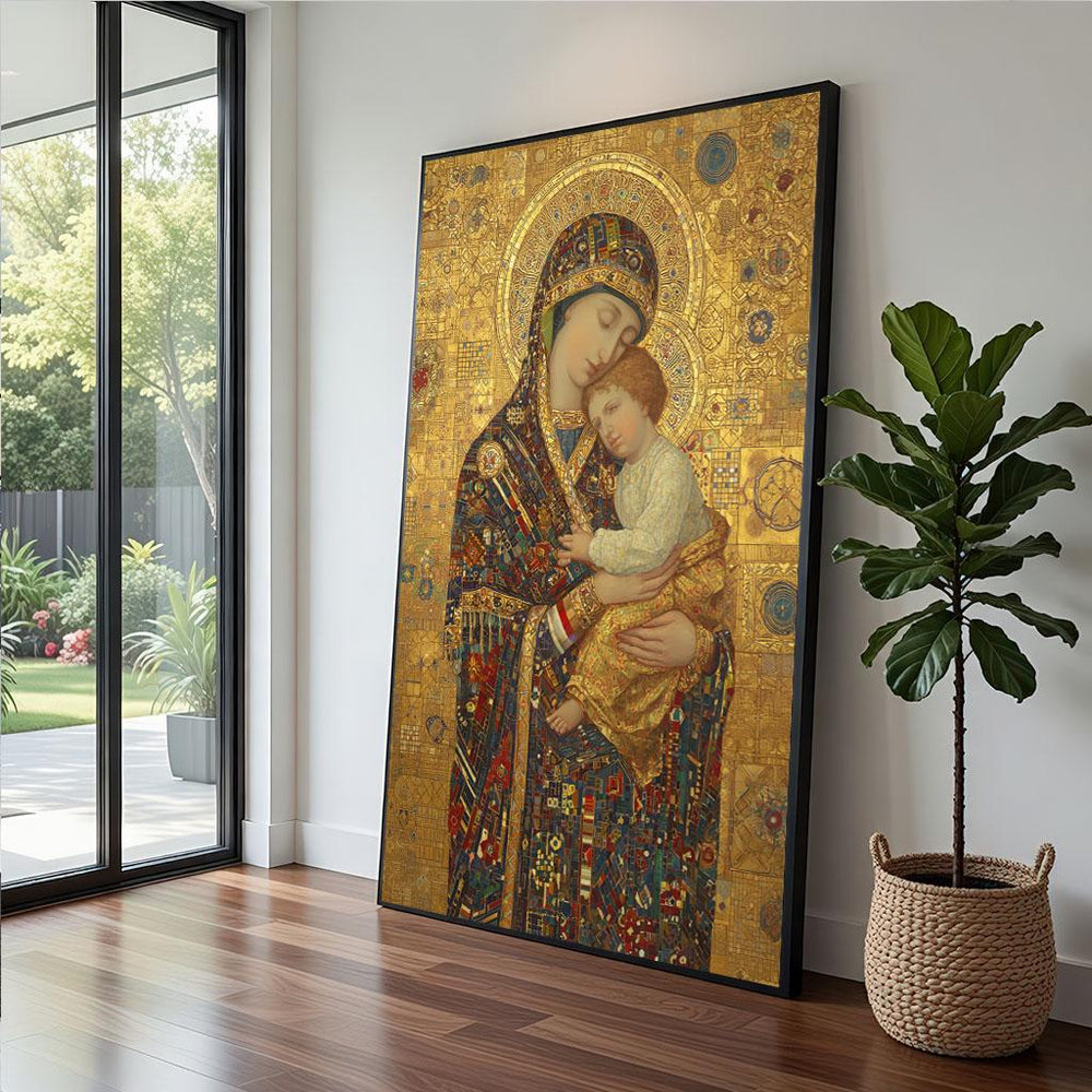 Byzantine Madonna Child Canvas  Gold Iconic Religious Art