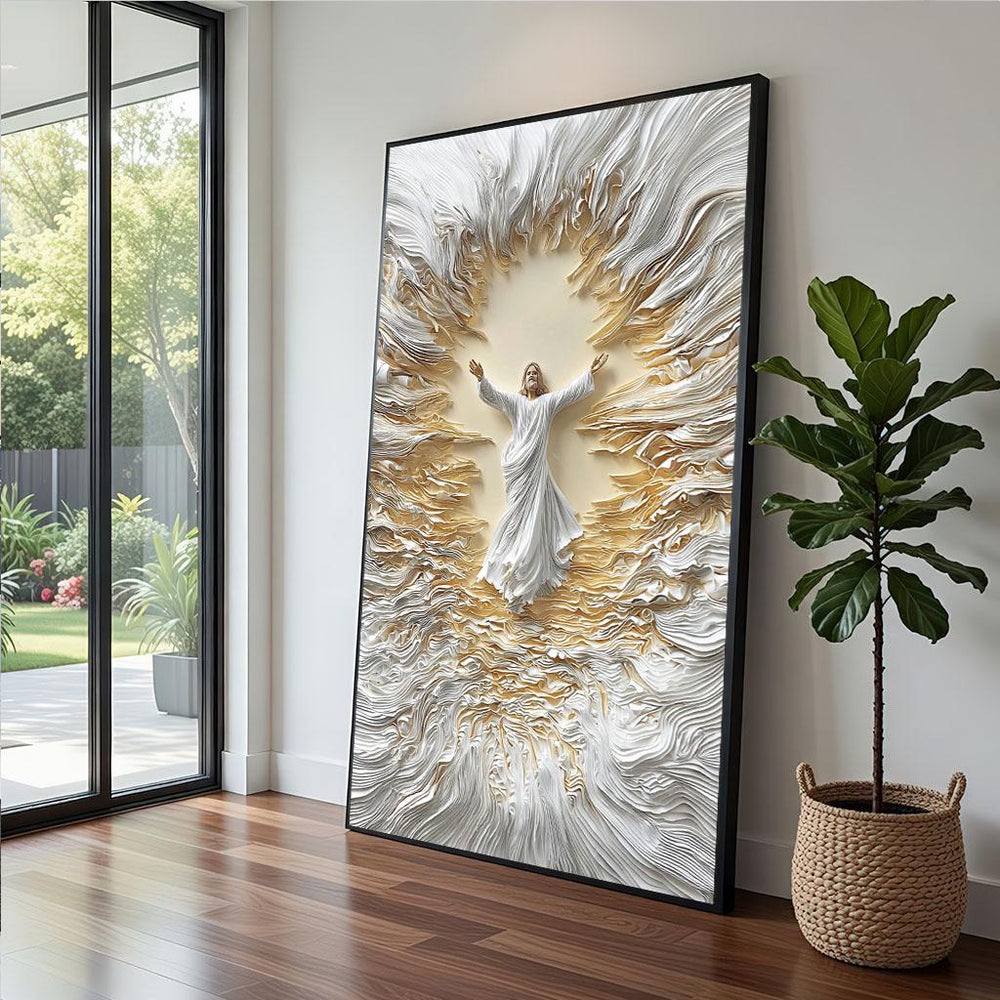Jesus Ascension Canvas  White Gold Spiritual Art