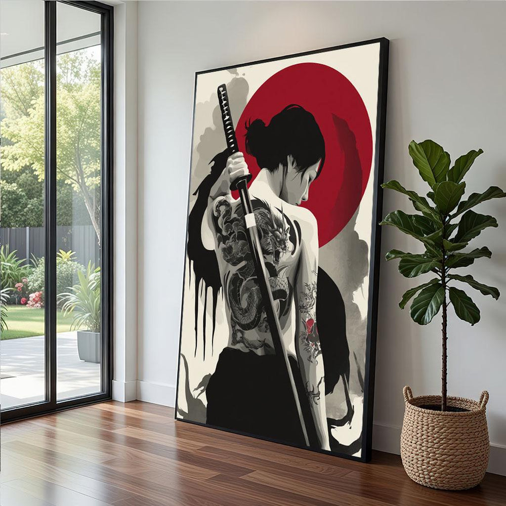 Samurai Warrior Canvas  Red Sun Ink Art