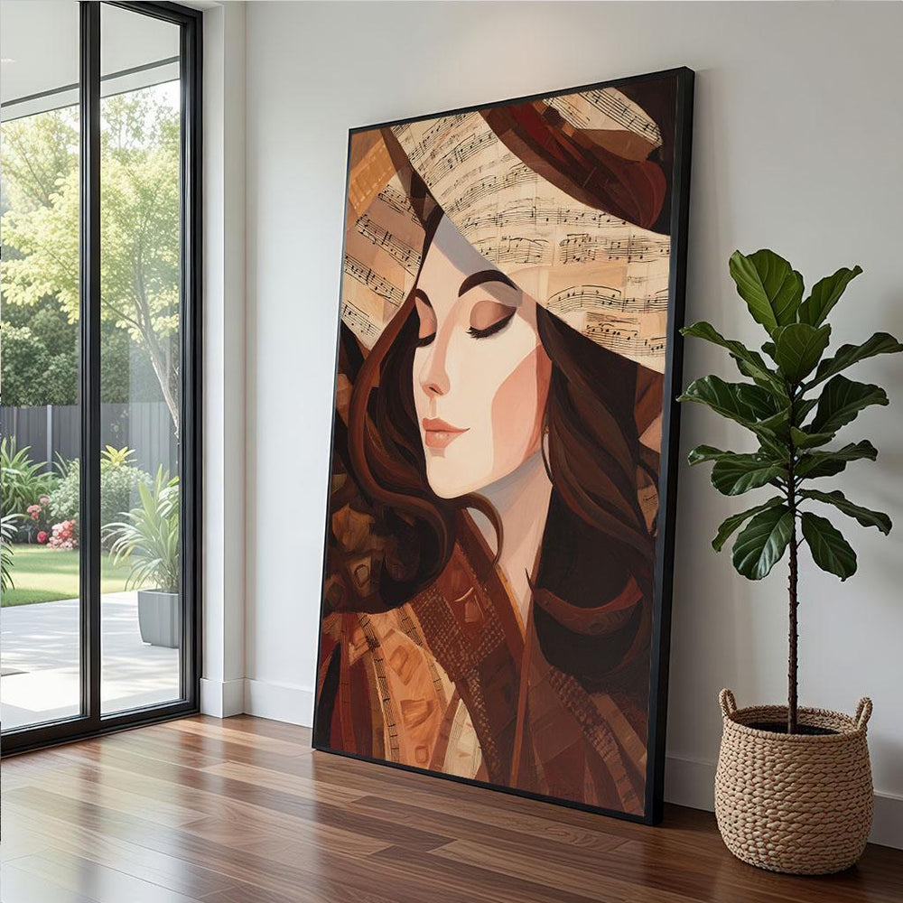 Vintage Music Woman Canvas  Sepia Tone Art Print