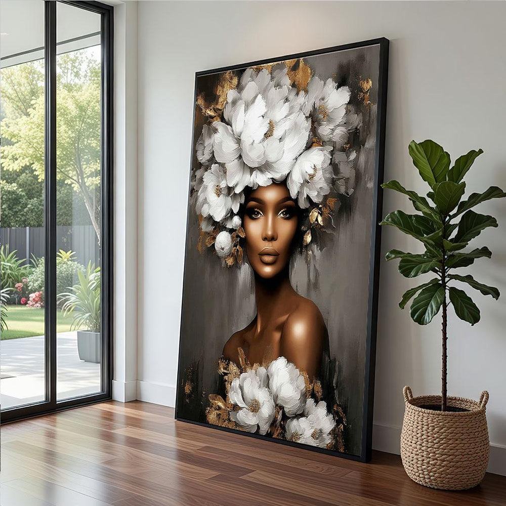 Floral Portrait Canvas  Modern Glamour Art Style