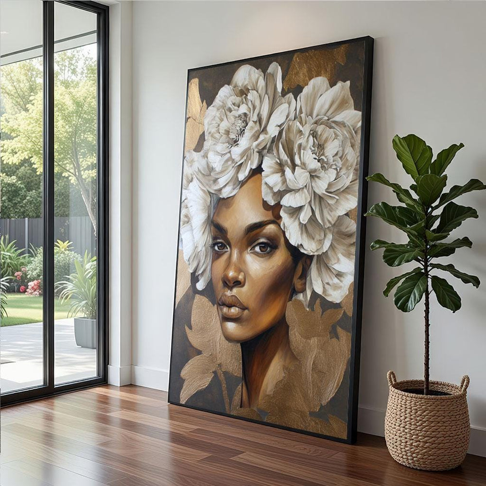 Floral Portrait Canvas  Gold Botanical Art