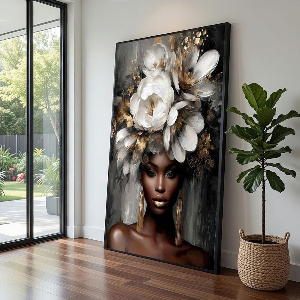 Floral Elegance Portrait Canvas  Modern Glamour Art