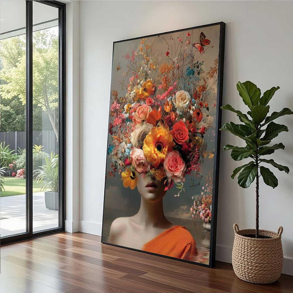 Floral Portrait Canvas  Vibrant Botanical Art - Modern Print