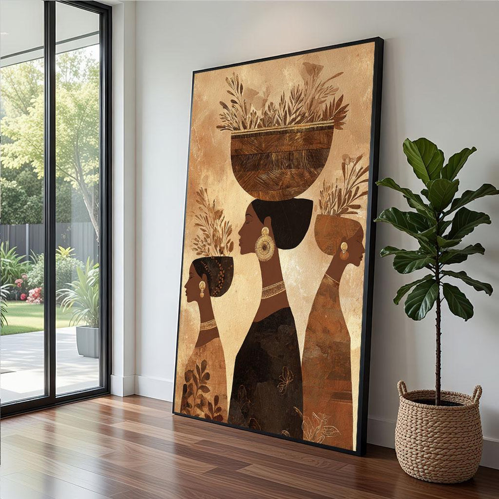 Tribal Silhouette Art Canvas  Earth Tones Modern Decor