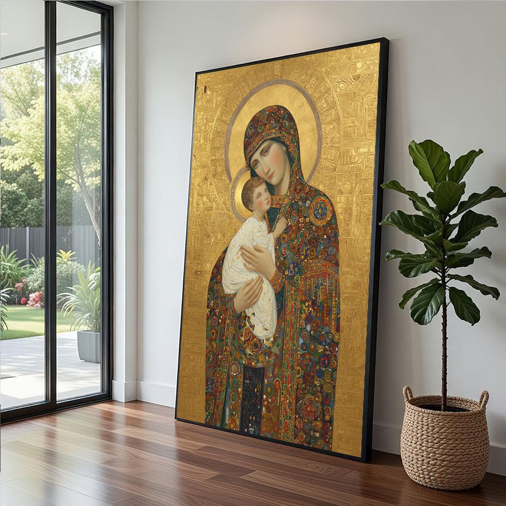 Mother Child Byzantine Icon Canvas  Gold Religious Art