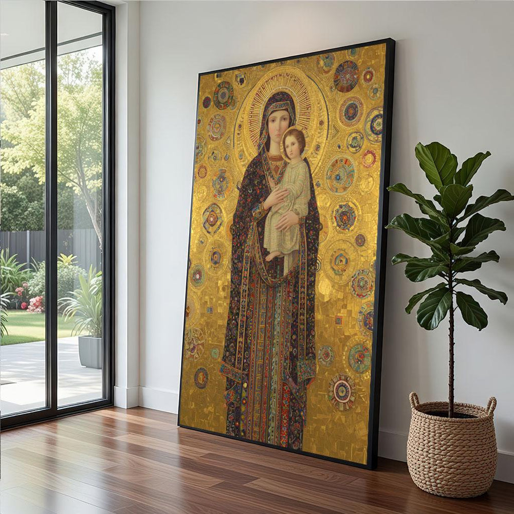 Byzantine Madonna Child Canvas  Gold Icon Art
