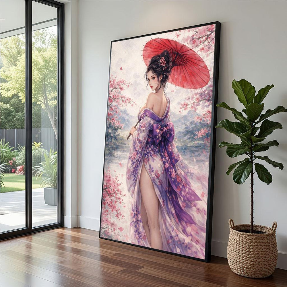 Geisha Inspired Canvas  Vintage Oriental Elegance Art
