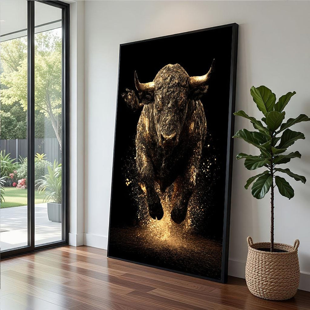 Golden Bull Canvas  Dynamic Metallic Art Print