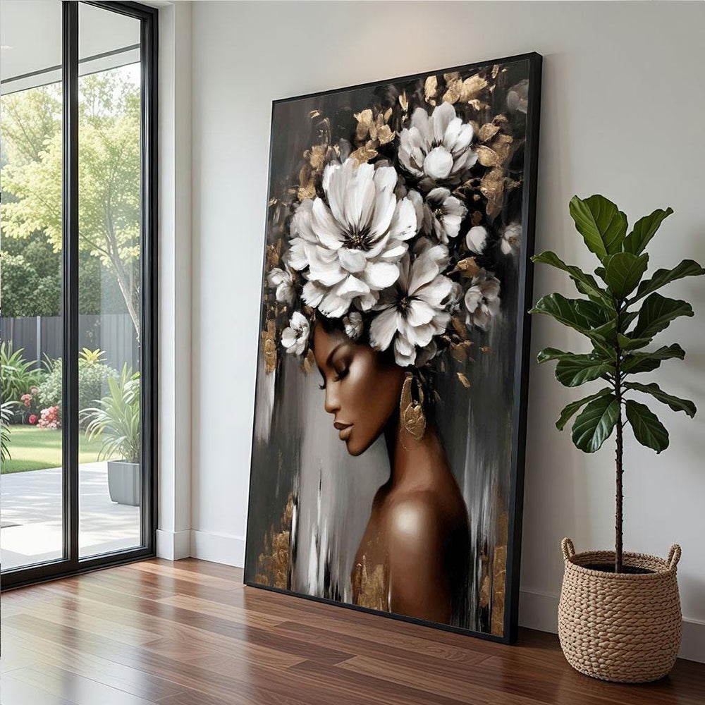 Floral Elegance Portrait Canvas  Modern Botanical Art Style