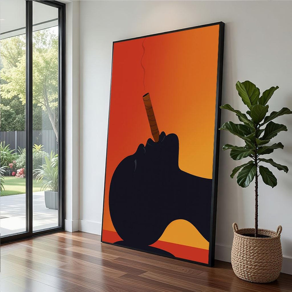 Silhouette Smoking Canvas  Bold Orange Modern Art