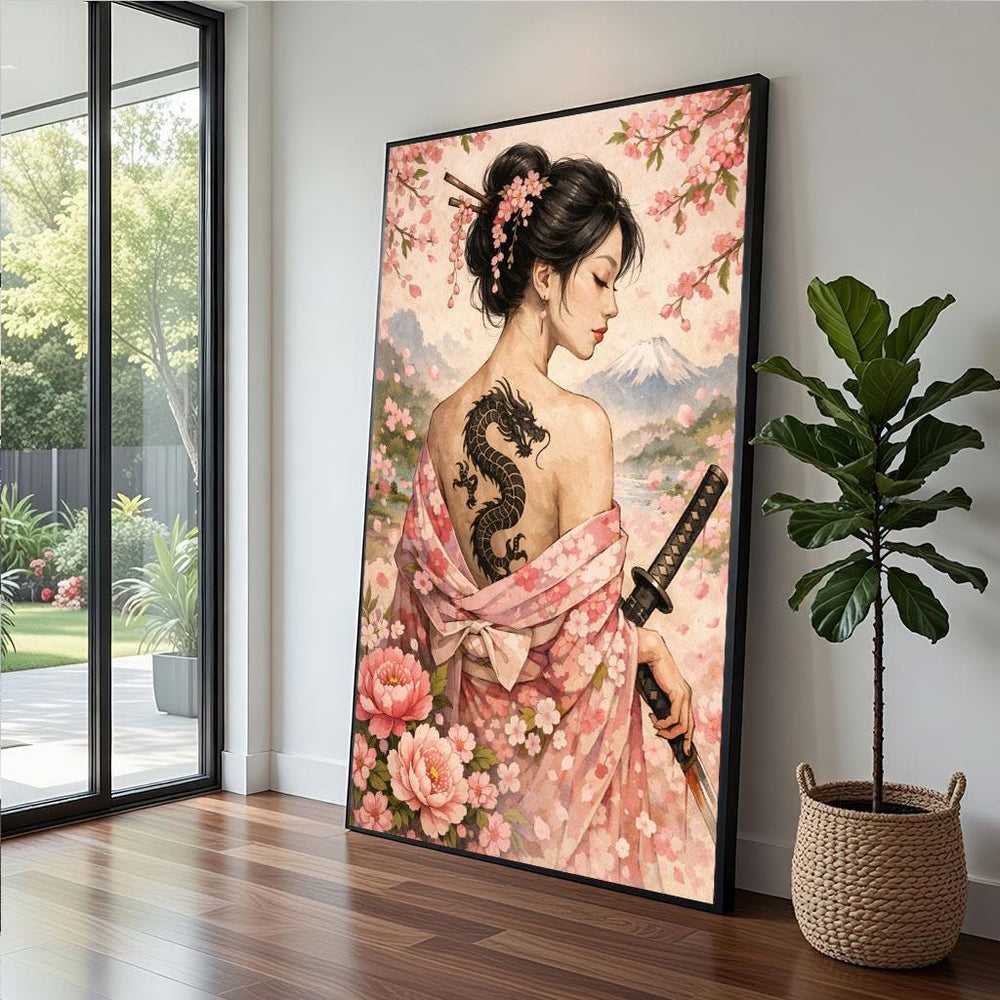 Geisha Inspired Canvas  Vintage Japanese Elegance Art