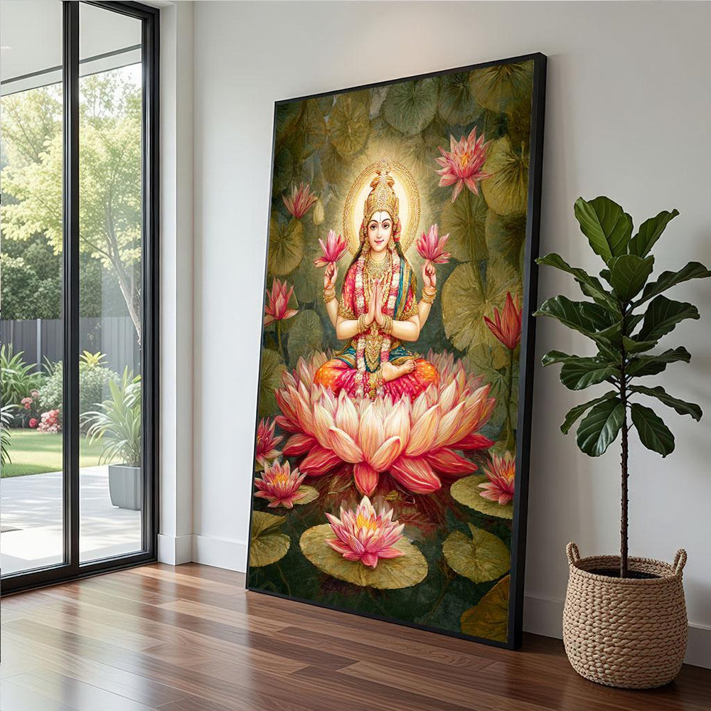 Goddess Saraswati Canvas  Lotus Water Meditation Art