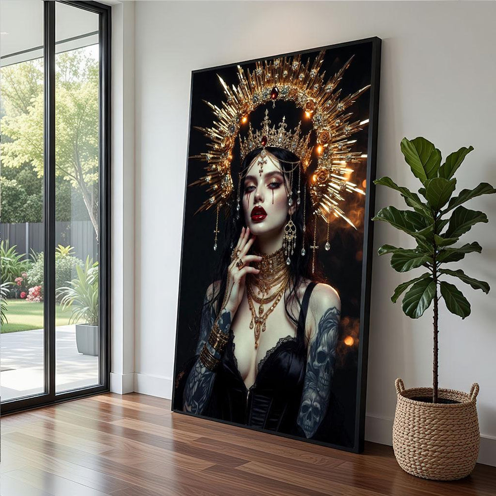 Gothic Glamour Portrait Canvas  Modern Dark Fantasy Art