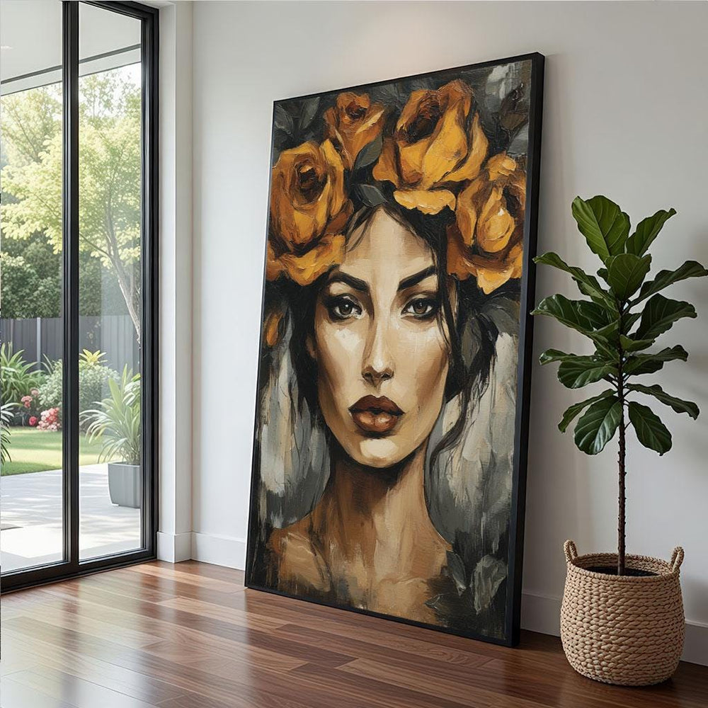 Orange Floral Portrait Canvas  Modern Expressionist Art