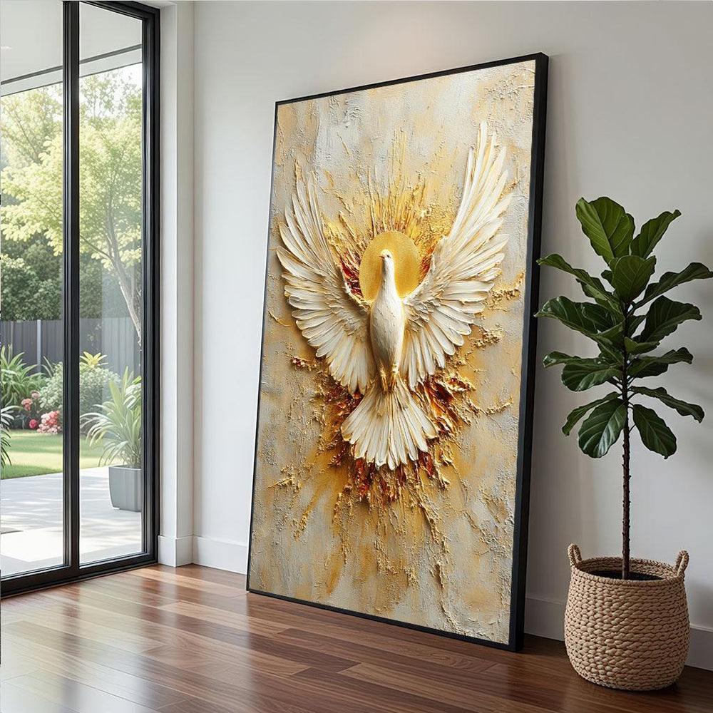 Dove Of Peace Canvas  Gold Sunburst Art