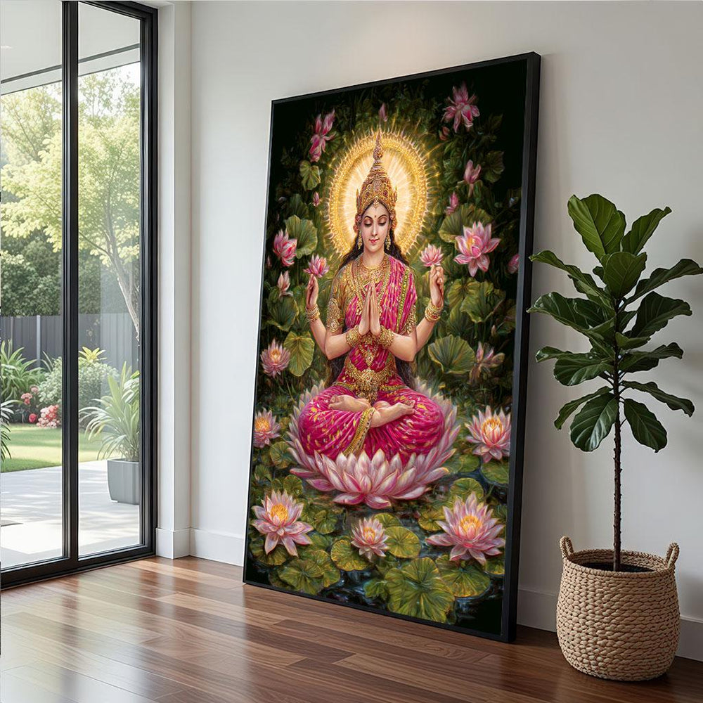 Goddess Saraswati Canvas  Lotus Water Meditation Art