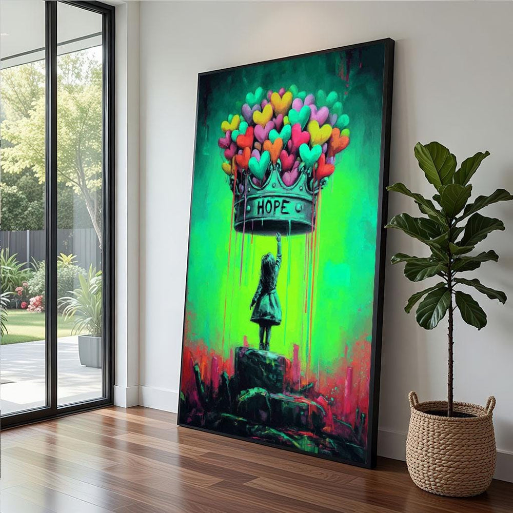Colorful Hopeful Street Art Canvas  Modern Urban Graffiti Style