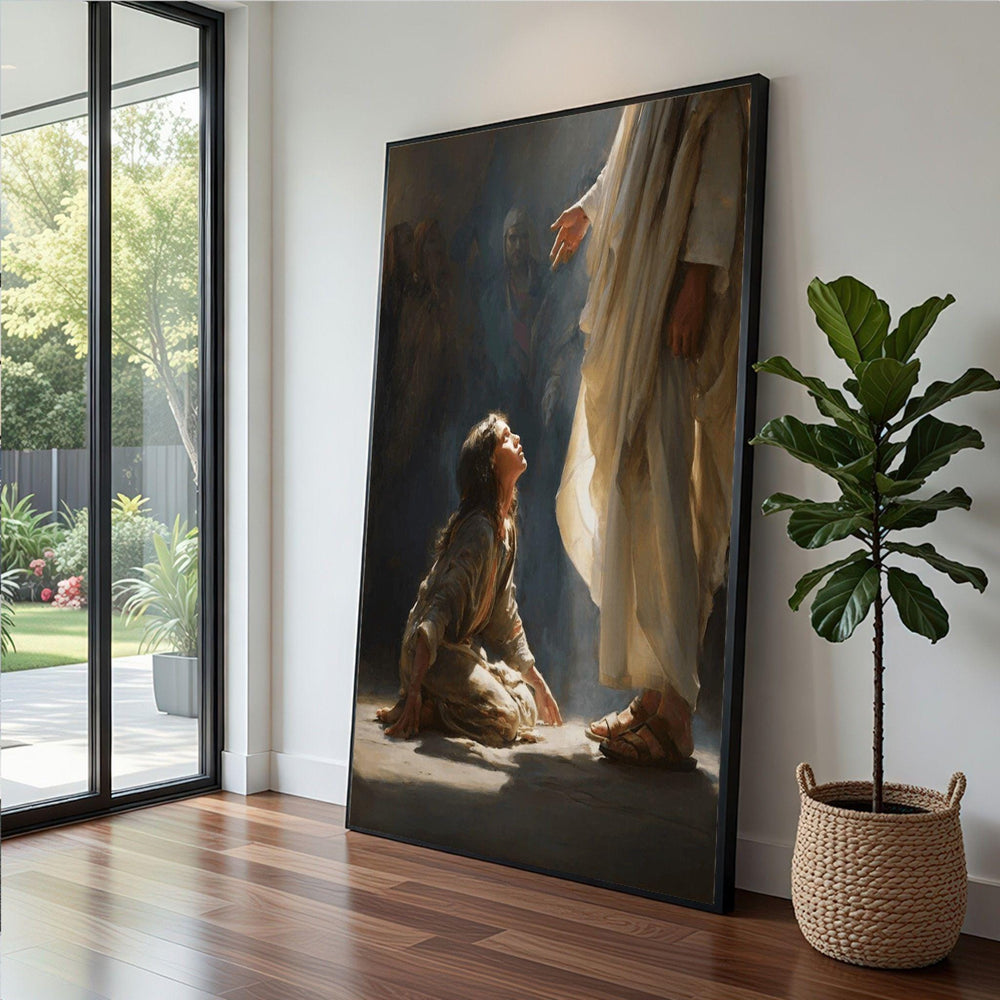 Divine Encounter Framed Wall Art, Spiritual Canvas Print, Religious Living Room Decor