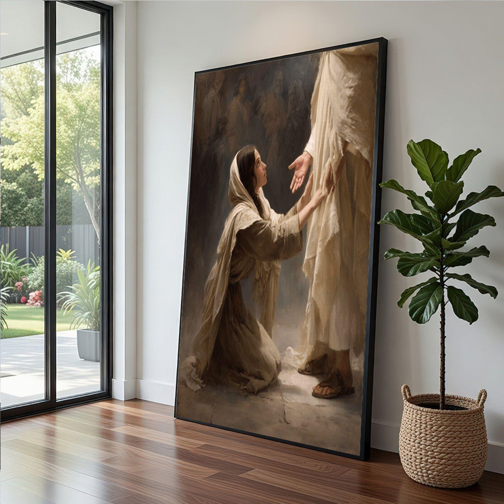 Biblical Scene Framed Wall Art, Touching Moment Canvas Print, Religious Living Room Decor