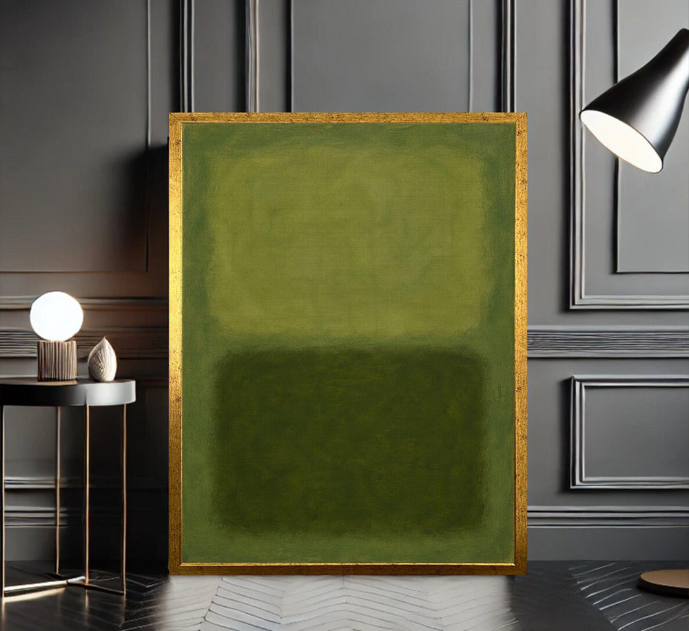 Mark Rothko Green Olive Framed Wall Art, Abstract Color Field Canvas Print, Living Room Decor