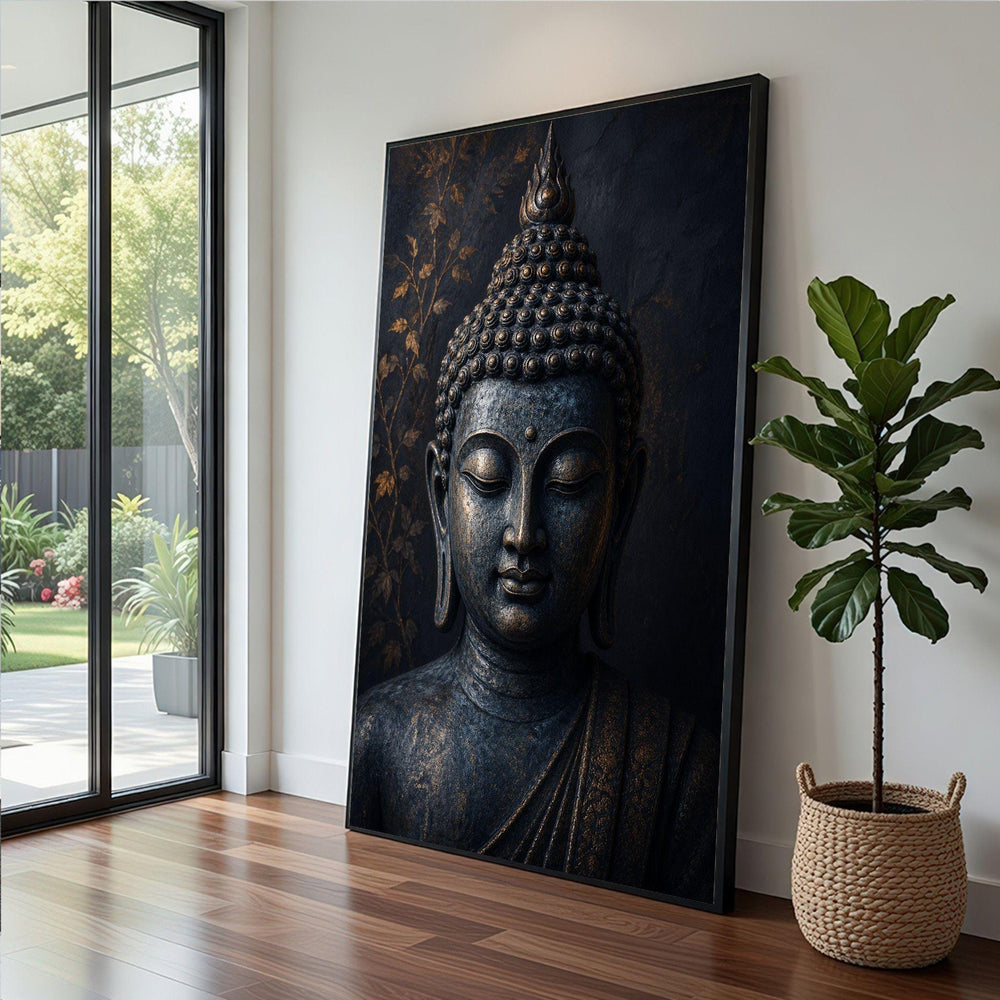 Buddha Meditation Framed Wall Art, Dark Bronze Canvas Print, Zen Spiritual Living