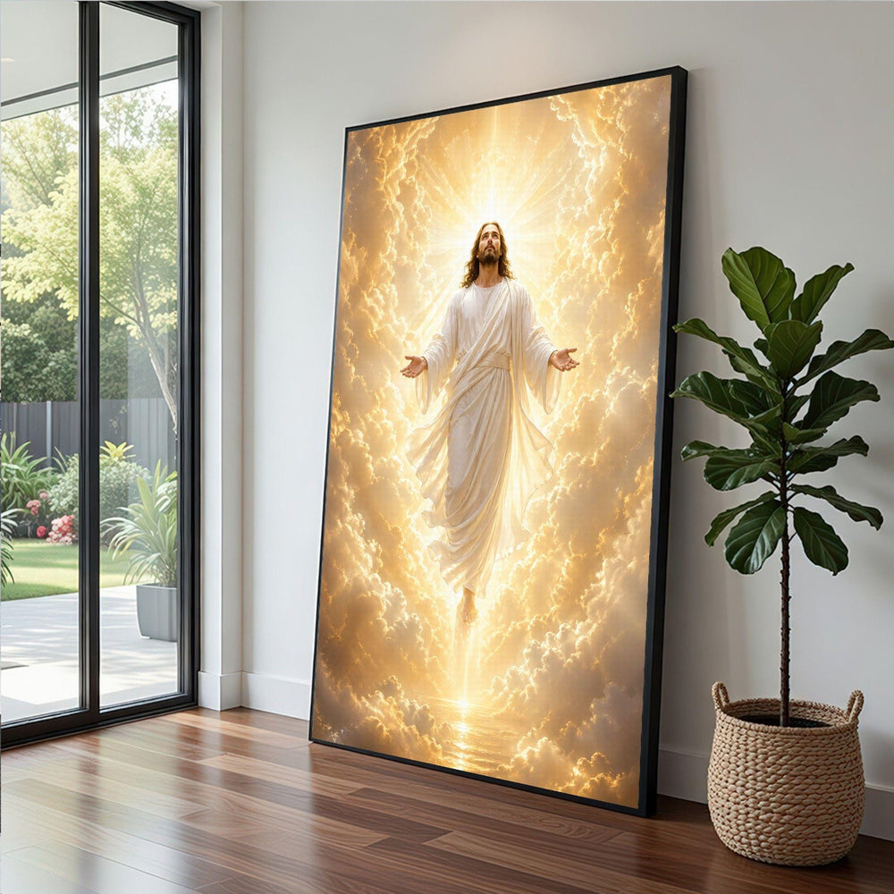 Ascension Framed Wall Art, Radiant Clouds Canvas Print, Religious Living Room Decor