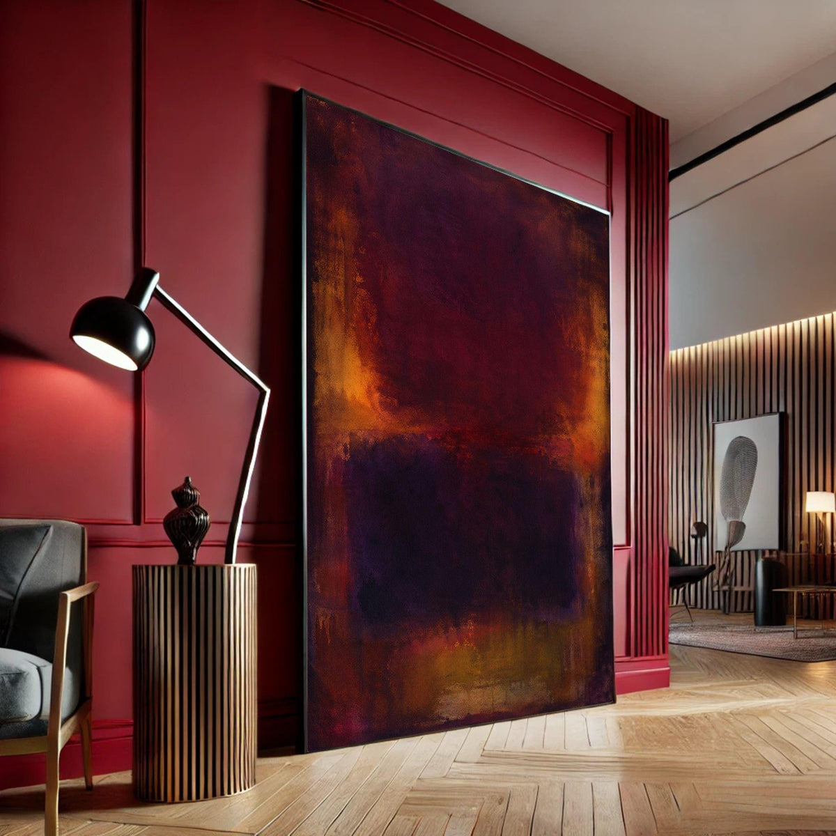 Image 4 of Mark Rothko Deep Red Orange Framed Wall Art, Abstract Color Field Canvas Print, Living Room Decor