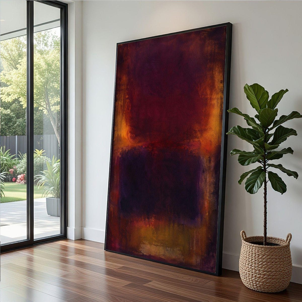 Image 1 of Mark Rothko Deep Red Orange Framed Wall Art, Abstract Color Field Canvas Print, Living Room Decor