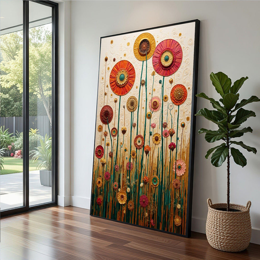 Floral Framed Wall Art, Vibrant Colorful Flowers Print, Boho Living Room Wall Decor, Botanical Floral Canvas Print