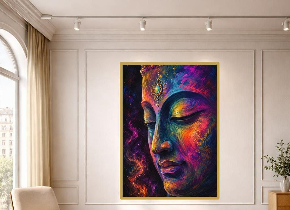 Colorful Buddha Portrait Wall Art Print, Vibrant Spiritual Art Canvas Art, Living Room Decor, Ready to Hang