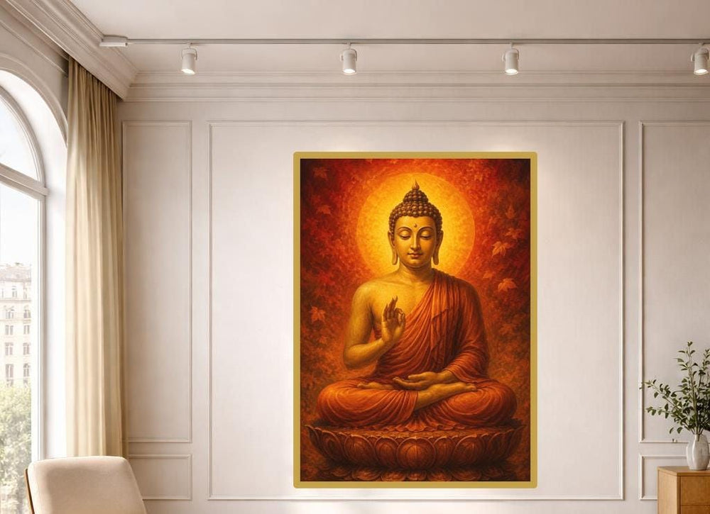 Golden Buddha Wall Art Print, Spiritual Art Canvas Art, Prayer Room Decor, Ready to Hang