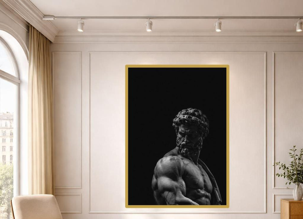 Black Classical Sculpture Muscular Male Figure Canvas Print, Sculpture Art Print, Living Room Decor, Framed Canvas