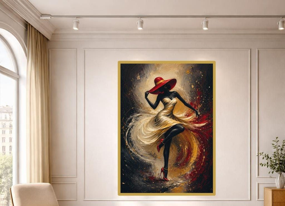 Dancing Woman in Gold Canvas Print, Art Print, Living Room Wall Decor, Ready to Hang