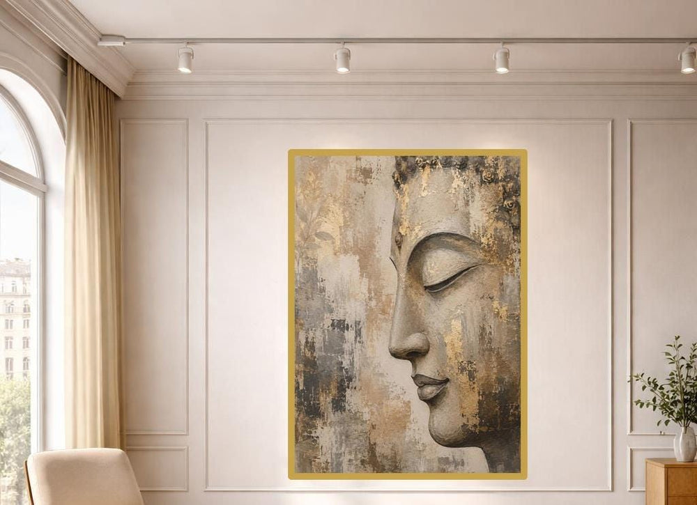 Buddha Face Wall Art Print, Meditative Art Canvas Art, Living Room Decor, Ready to Hang