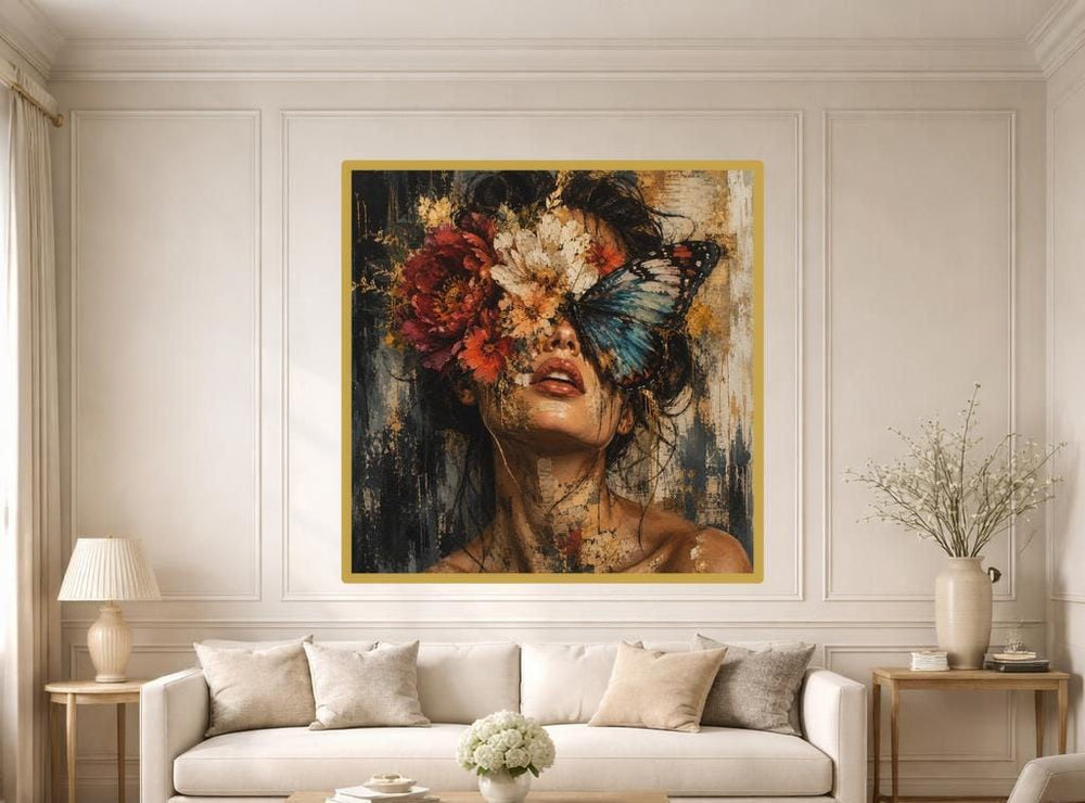 Floral Woman Portrait Wall Art Print, Moody Red Rose Portrait, Gothic Bedroom Gallery Decor