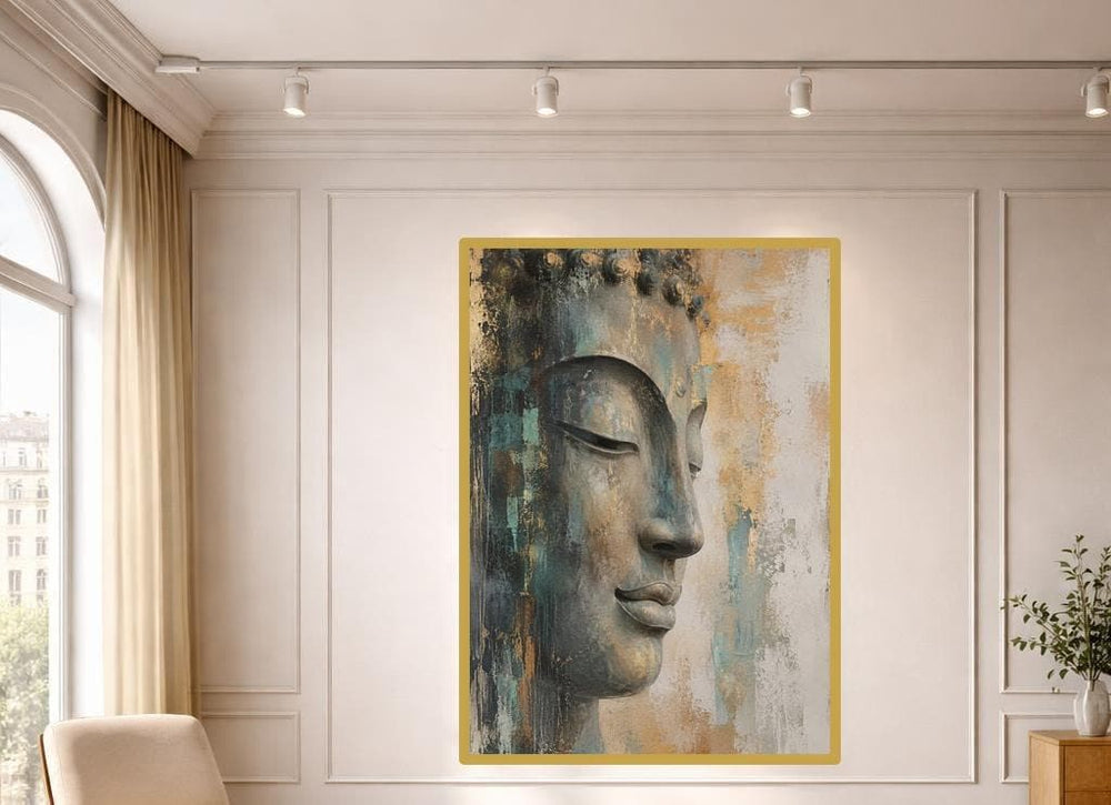 Buddha Face Wall Art Print, Abstract Spiritual Canvas Art, Meditation Room Decor, Ready to Hang