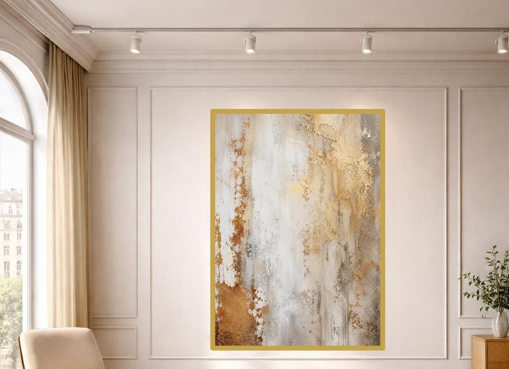 Abstract Gold Texture Wall Art Print, Textured Abstract Canvas Art, Living Room Decor, Ready to Hang