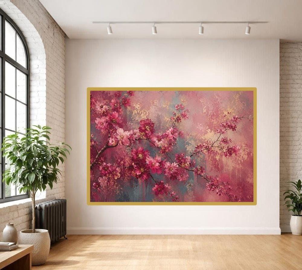 Cherry Blossom Branch Wall Art Print, Floral Abstract Canvas Art, Living Room Decor, Ready to Hang