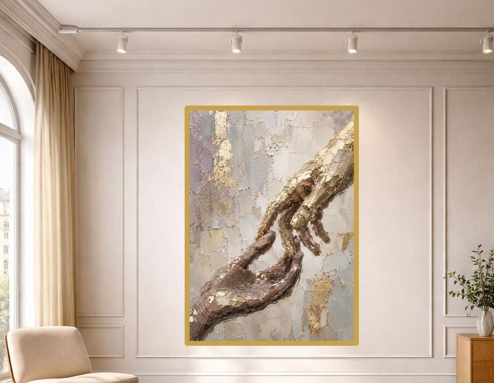 Hands Reaching Out Framed Canvas Print, Religious Canvas, Religious Living Room Decor