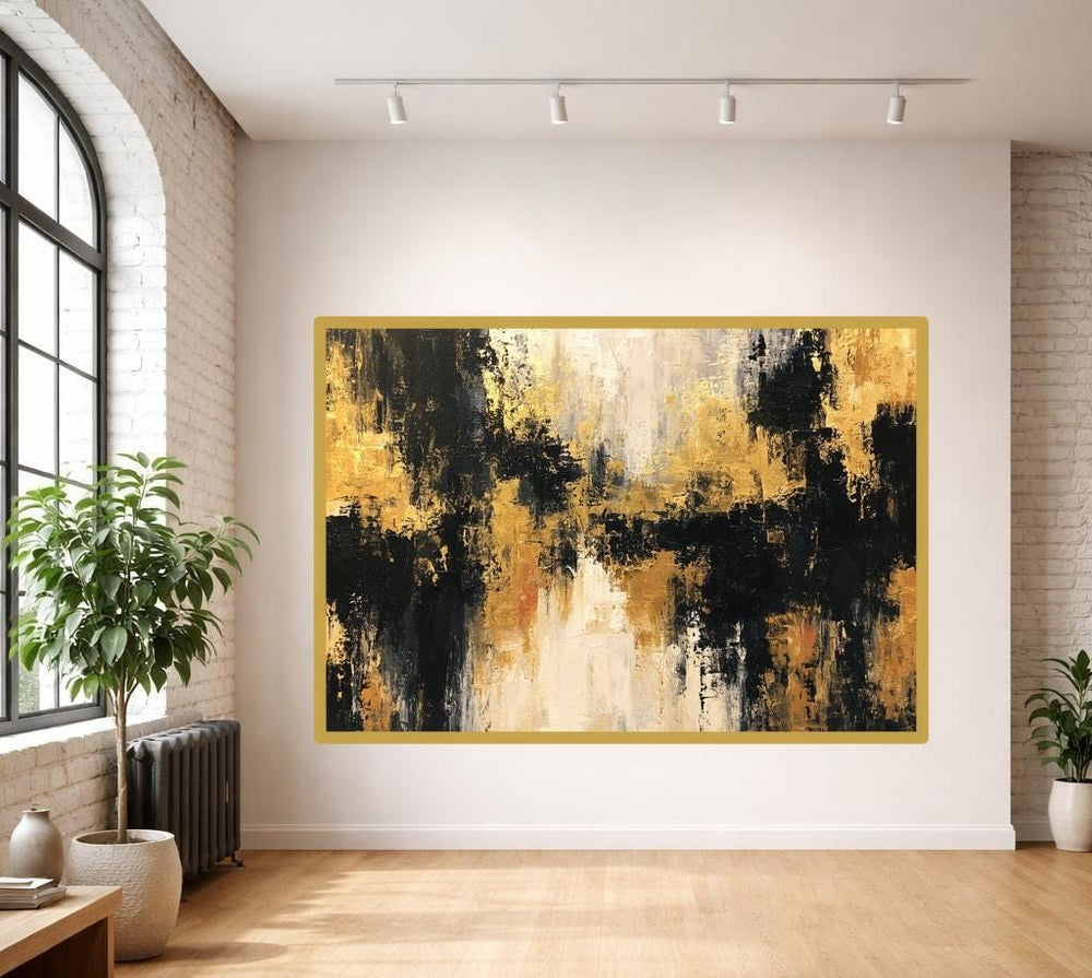 Abstract Gold Black Canvas Wall Art, Textured Abstract Art Print, Living Room Decor, Ready to Hang