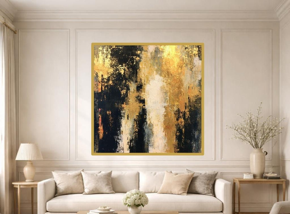 Abstract Gold and Black Canvas Print, Abstract Art Print, Living Room Wall Decor, Ready to Hang