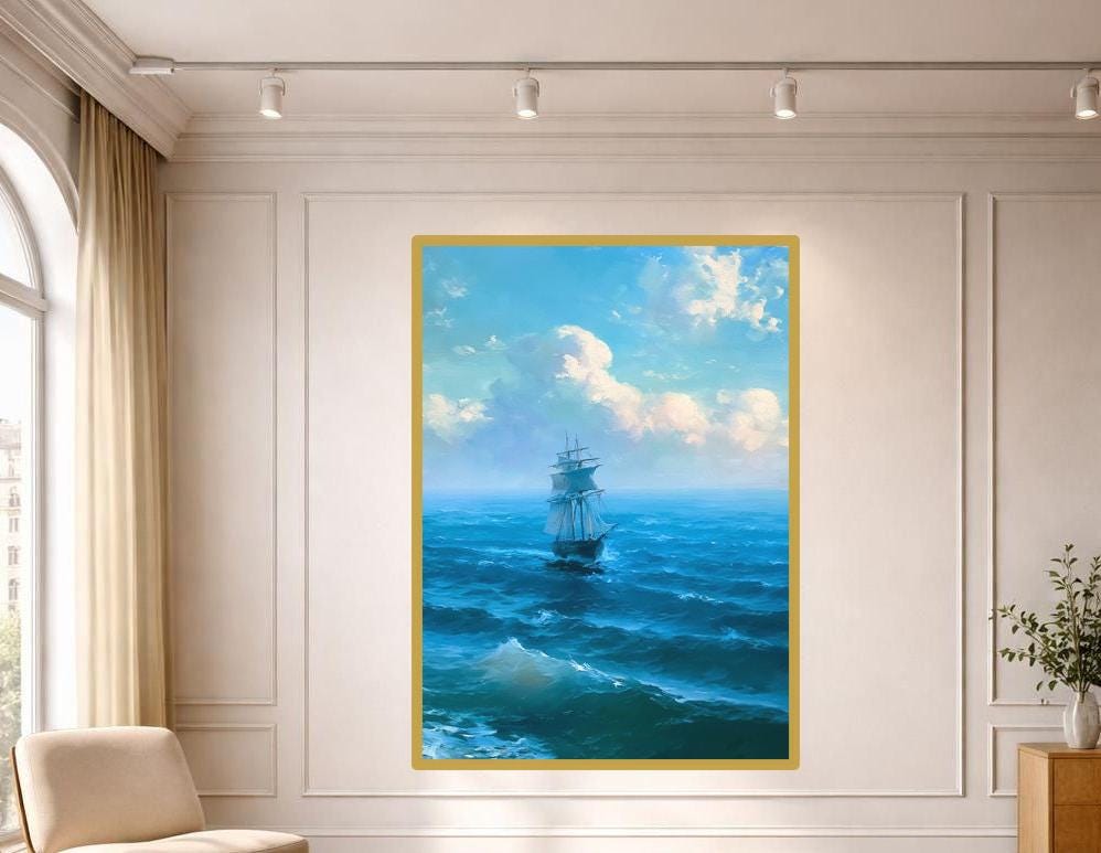 Sailing Ship on Ocean Canvas Print, Ocean Art, Living Room Wall Decor, Ready to Hang