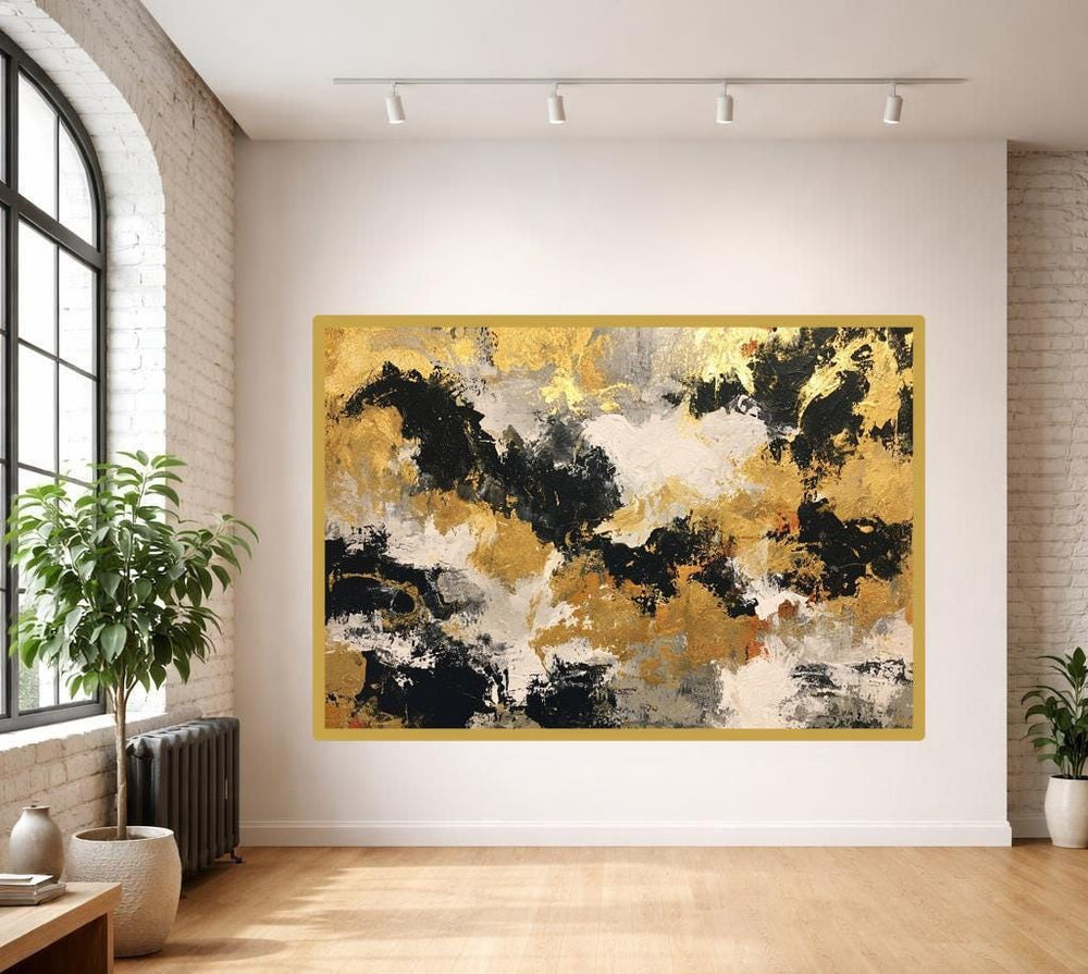 Abstract Gold and Black Wall Art Print, Textured Abstract Art Canvas Art, Living Room Decor, Ready to Hang