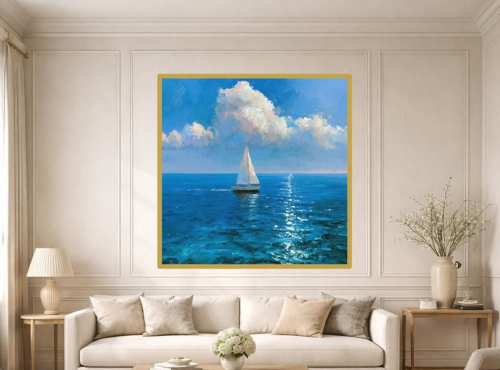 Sailboat on Ocean Canvas Wall Art, Serene Seascape Print, Living Room Decor, Ready to Hang