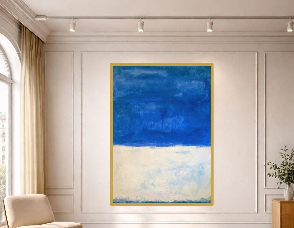 Modern Blue Color Field Canvas Wall Art, Color Field Print, Living Room Decor, Framed Canvas