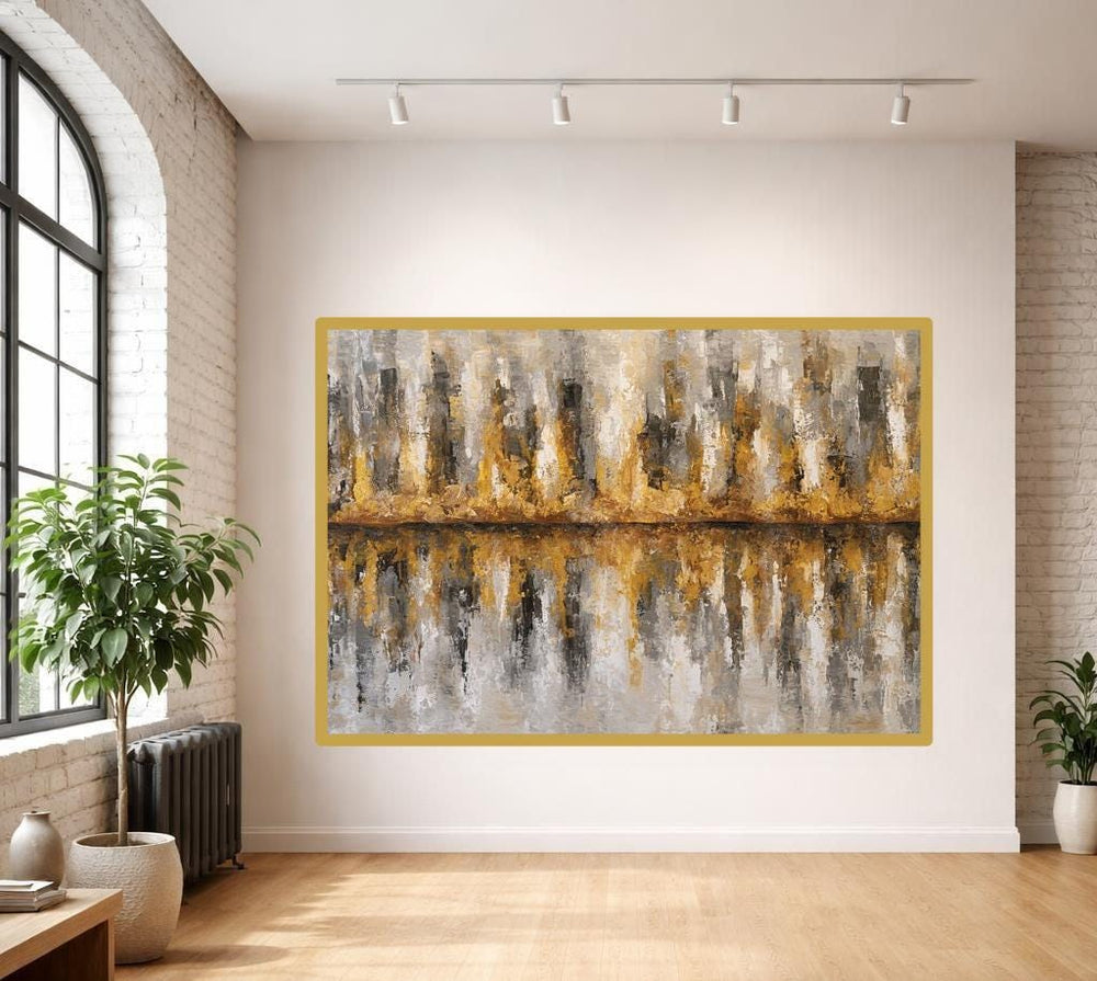Abstract Gold and Gray Wall Art Print, Textured Abstract Art Canvas Art, Living Room Decor, Ready to Hang