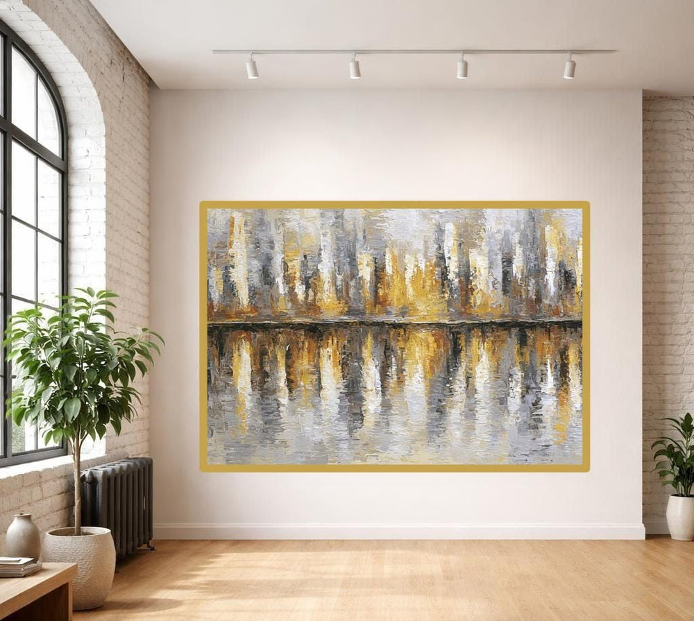 Abstract Gold Reflection Canvas Print, Abstract Art Print, Living Room Wall Decor, Ready to Hang