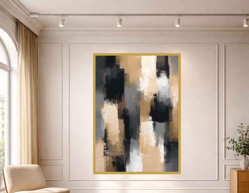 Abstract Color Blocks Canvas Wall Art, Black Textured Abstract Art Abstract Art Print, Living Room Decor, Gallery Wall Art