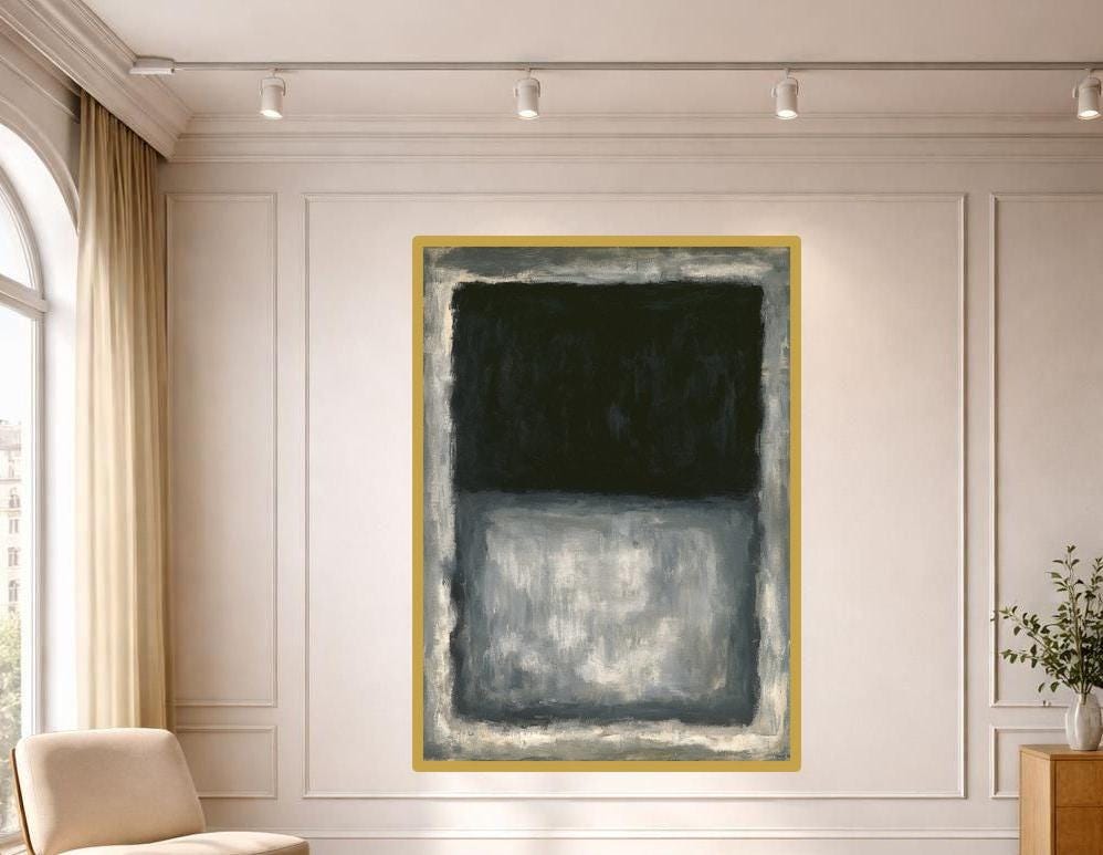 Mark Rothko Black Abstract Wall Art, Minimalist Color Block Print, Living Room Decor, Framed Canvas